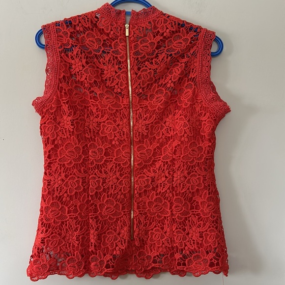 Nanette Lepore lined lacy crochet top open lace on chest zip in back size S - Picture 6 of 6